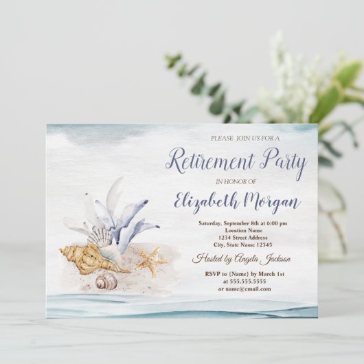 Seashells Beach Retirement Party Kaart (Staand voorkant)