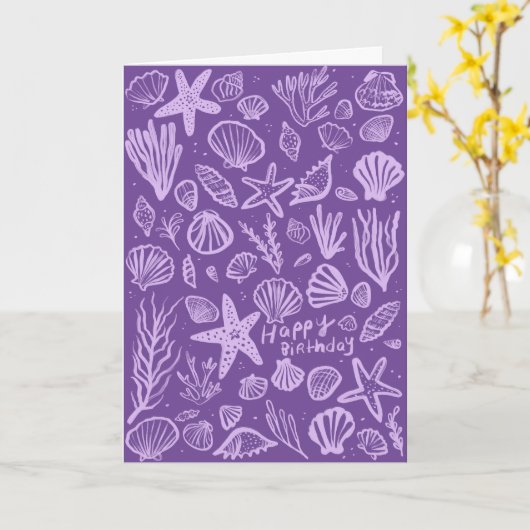 Seashells Beach Shells Ocean Happy Birthday Kaart (Gele Bloem)
