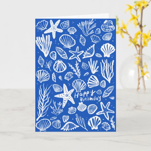 Seashells Beach Shells Ocean Happy Birthday Kaart (Gele Bloem)