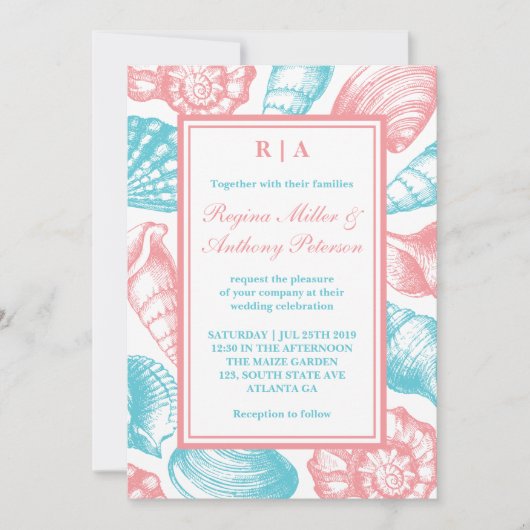 Seashells Beach Weddenschap Roze Blauw Wit Kaart (Voorkant)