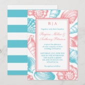 Seashells Beach Weddenschap Roze Blauw Wit Kaart (Voorkant / Achterkant)