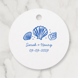 Seashells Beach Wedding Blauw Wit CUSTOM Bedankjes Labels