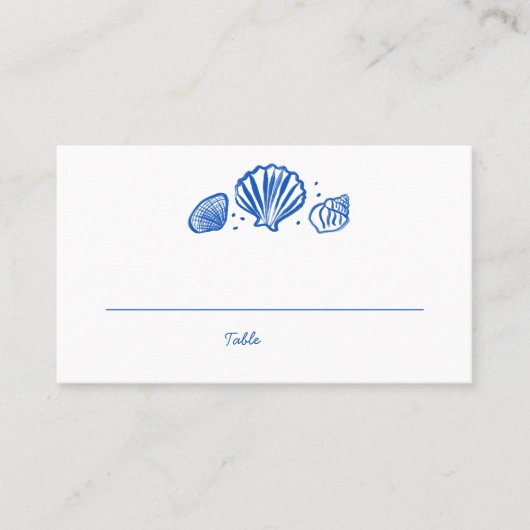 Seashells Beach Wedding Blauw Wit CUSTOM Plaatskaartje (Voorkant)