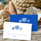 Seashells Beach Wedding Blauw Wit CUSTOM Plaatskaartje
