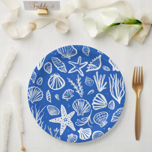 Seashells Beach Wedding Blauw Wit Schattige Seasid Papieren Bordje