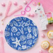 Seashells Beach Wedding Blauw Wit Schattige Seasid Papieren Bordje (Feest)