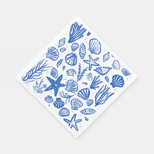 Seashells Beach Wedding Blauw Wit Schattige Seasid Servet (Hoek)