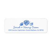 Seashells Beach Wedding Blue White CUSTOM Address Etiket (Voorkant)