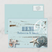 SeaShells Beach Wedding save the date Aankondigingskaart (Voorkant / Achterkant)