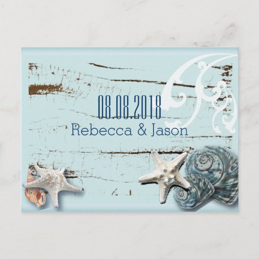 SeaShells Beach Wedding save the date Aankondigingskaart (Voorkant)