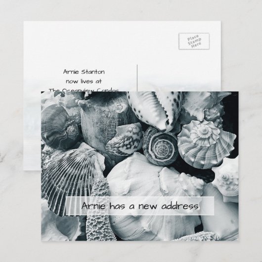 Seashells Black and White New Address Notice Briefkaart (Voorkant / Achterkant)