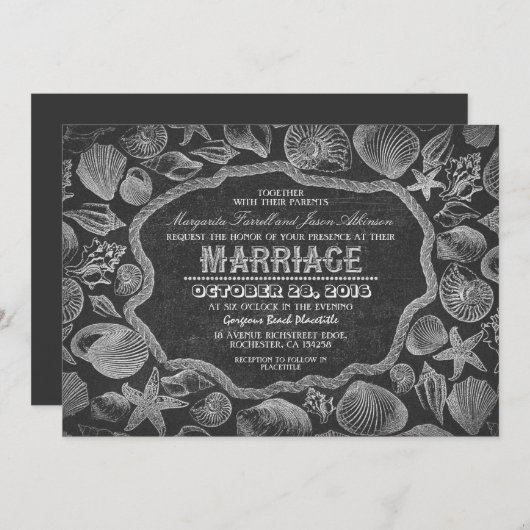  Seashells Black Beach bruiloft uitnodigingen (Voorkant / Achterkant)