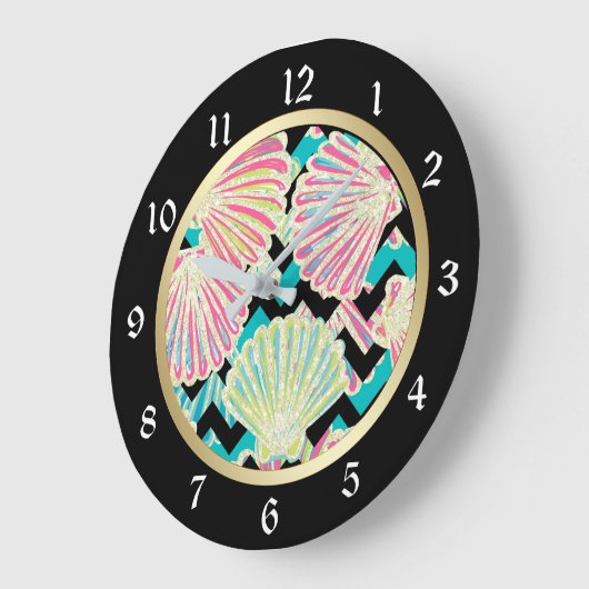 Seashells Black Chevron Grote Klok (Hoek)