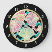 Seashells Black Chevron Grote Klok (Voorkant)