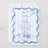 Seashells blauw golvend strand strand bruiloft met kaart (Voorkant)