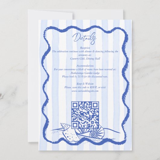 Seashells blauw golvend strand strand bruiloft met kaart (Achterkant)