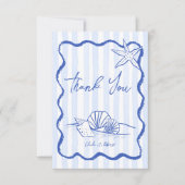 Seashells blauw golvende grens strand bruiloft bedankkaart (Voorkant)