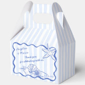Seashells blauw golvende grens strand bruiloft gun bedankdoosjes (Voorkant)