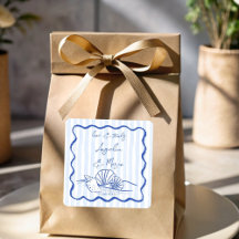 Seashells blauw golvende grens strand bruiloft gun