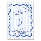 Seashells blauw golvende grens strand bruiloft kaart (Voorkant)