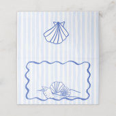 Seashells blauw golvende grens strand bruiloft plaatskaartje (Buitenkant ongevouwen)