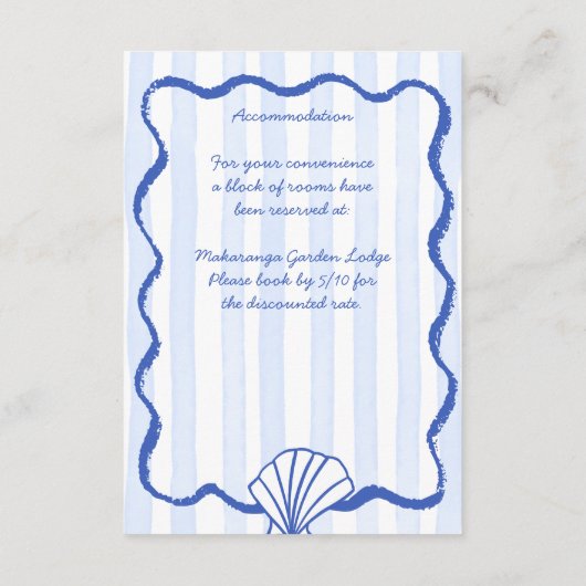 Seashells blauwe golvende grens strand bruiloft de informatiekaartje (Achterkant)