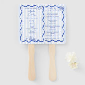 Seashells blauwe golvende grens strand bruiloft pr handwaaier (Voorkant en achterkant)