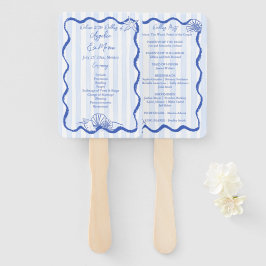 Seashells blauwe golvende grens strand bruiloft pr handwaaier