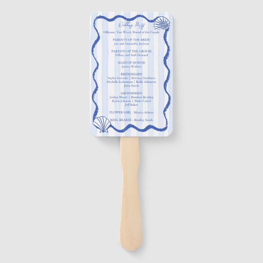 Seashells blauwe golvende grens strand bruiloft pr handwaaier (Achterkant)