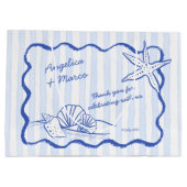 Seashells blauwe golvende grens strand bruiloft we groot cadeauzakje (Achterkant)