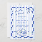 Seashells blauwe handgetekende golvende grens stra kaart (Voorkant)