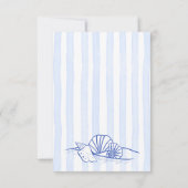 Seashells blauwe handgetekende golvende grens stra RSVP kaartje (Achterkant)