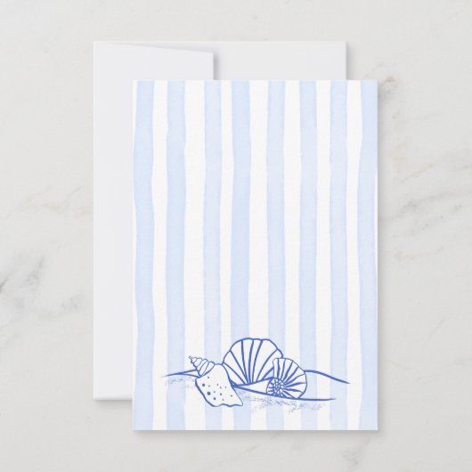 Seashells blauwe handgetekende golvende grens stra RSVP kaartje (Achterkant)