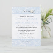 Seashells Bleek Blue Floral Lace Beach Wedding Kaart (Staand voorkant)