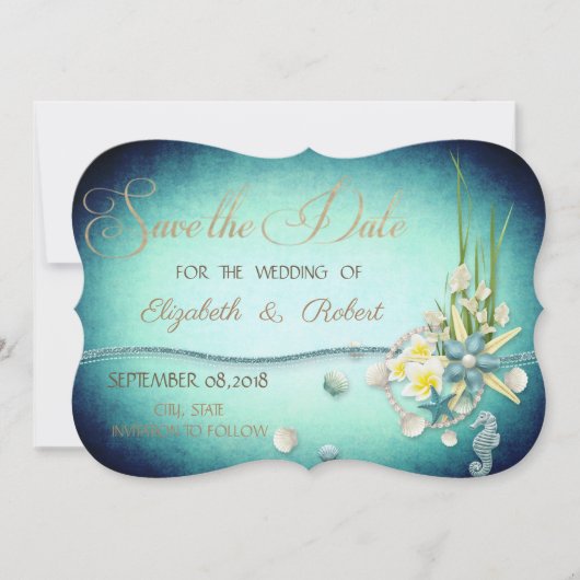 Seashells, bloemen sparen de Datum Save The Date (Voorkant)