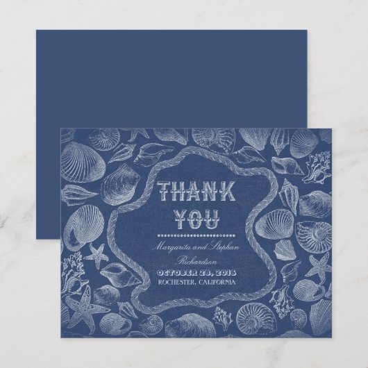 Seashells Blue Beach Wedding Dank je wel kaarten (Voorkant / Achterkant)