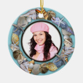 Seashells, Blue Photo Lijst kerstversiering Keramisch Ornament (Voorkant)