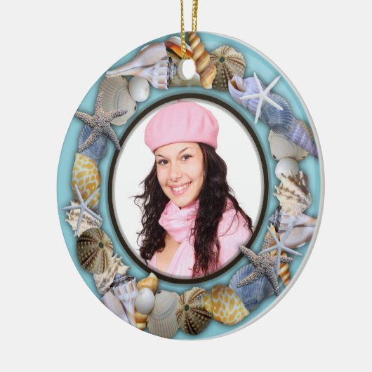 Seashells, Blue Photo Lijst kerstversiering Keramisch Ornament (Links)