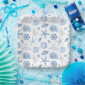 Seashells Blue Waterverf Seashore Papieren Bordje (Feest)
