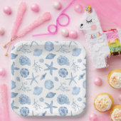 Seashells Blue Waterverf Seashore Papieren Bordje (Feest)