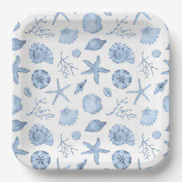 Seashells Blue Waterverf Seashore Papieren Bordje