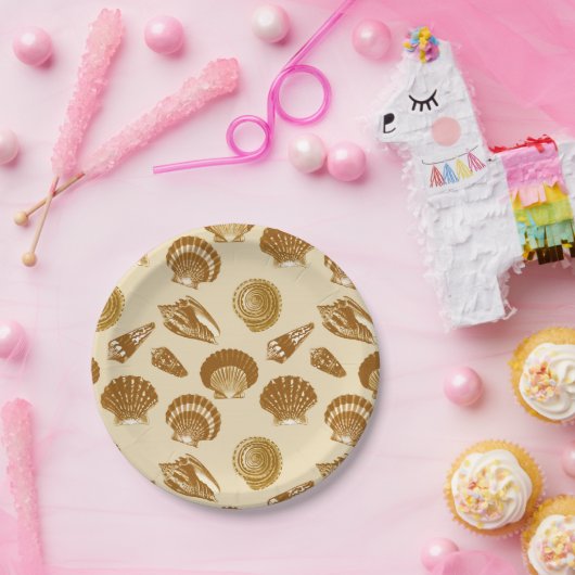 Seashells - Bruin op beige achtergrond Papieren Bordje (Feest)