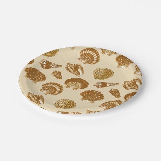 Seashells - Bruin op beige achtergrond Papieren Bordje (Gekanteld)