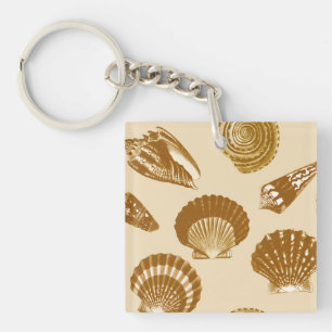 Seashells - Bruin op beige achtergrond Sleutelhanger