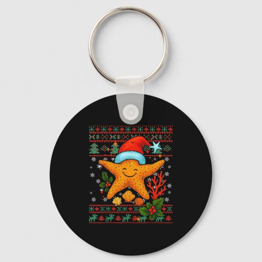 Seashells Christmas Ocean Water Starfish Ugly Xmas Sleutelhanger (Voorkant)