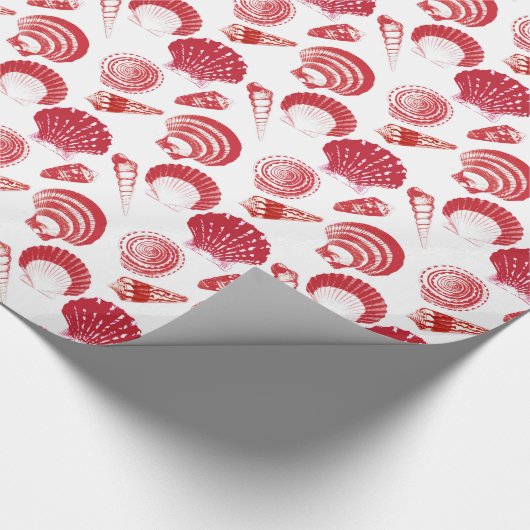 Seashells - cinnaber red op een witte achtergrond cadeaupapier (Hoek)