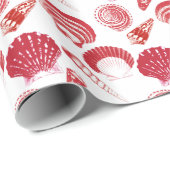 Seashells - cinnaber red op een witte achtergrond cadeaupapier (Rol Hoek)