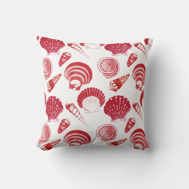 Seashells - cinnaber red op een witte achtergrond kussen (Voorkant)