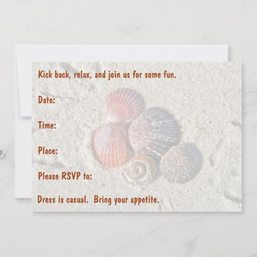 Seashells Clam Bake Invitation Kaart (Achterkant)