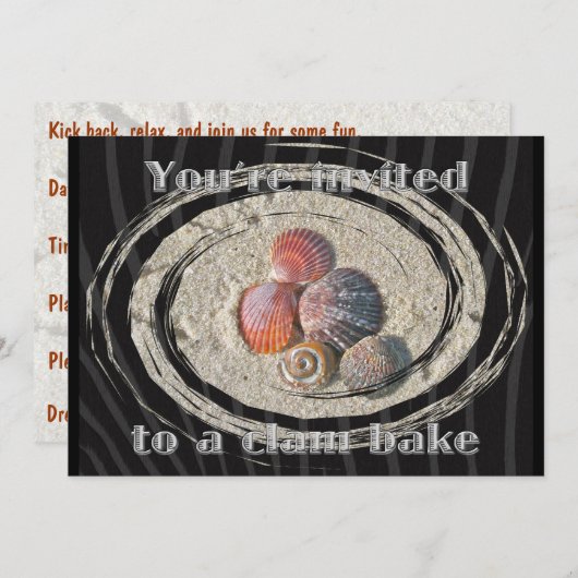 Seashells Clam Bake Invitation Kaart (Voorkant / Achterkant)